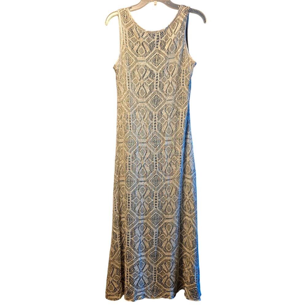 Vintage Dawn Joy Fashions Silver lace medallion y2k maxi dress size 10